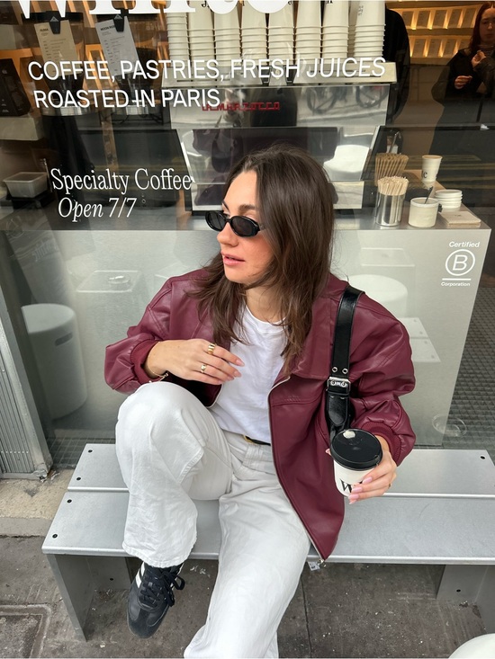 Peppermayo Jackets & Blazers - Peppermayo Wine Faux-Leather Holland Bomber Jacket